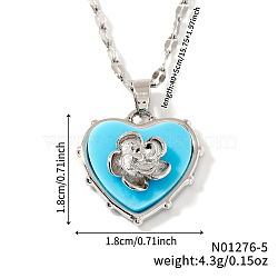 Barss Heart Flower Pendant Necklaces for Women, Valentine's Day Gift, Platinum, Blue, 15.75 inch(40cm)(NP0724-2)