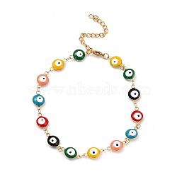 304 Stainless Steel Link Bracelets, Evil Eye, Real 18k Gold Plated, Colorful, 9-1/8 inch(23cm)(BJEW-H511-03)