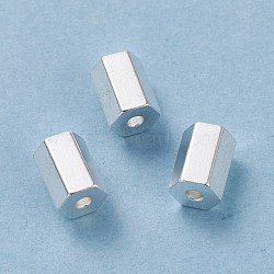 201 Stainless Steel Beads, Hexagon, Silver, 8x5.5x5.5mm, Hole: 1.6mm(STAS-P223-10S)