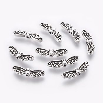 Tibetan Style Alloy Beads, Lead Free & Nickel Free & Cadmium Free, Butterfly, Antique Silver, Size: about 7mm wide, 22mm long, hole: about 1mm
