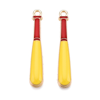 Rack Plating Alloy Enamel Pendants, Cadmium Free & Nickel Free & Lead Free, Light Gold, Baseball Bat Charm, Gold, 35x6x3mm, Hole: 1.8mm