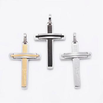 304 Stainless Steel Big Pendants, Cross, Mixed Color, 58x38x5mm, Hole: 9.5x7mm