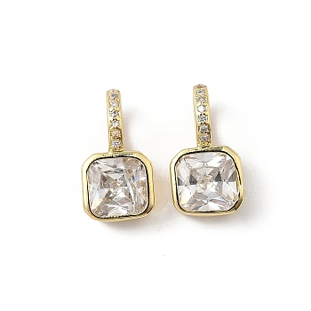 Brass Micro Pave Cubic Zirconia Pendants, Square, Lead Free & Cadmium Free, Long-Lasting Plated, Real 18K Gold Plated, Rack Plating, Clear, 16x8.5x4.5mm, Hole: 5x3.6mm