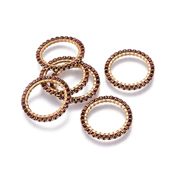 MIYUKI & TOHO Handmade Japanese Seed Beads, with Golden Plated 304 Stainless Steel Link Rings, Loom Pattern, Ring/Circle, Indigo, 18~19x1.7mm, Inner Diameter: 14mm