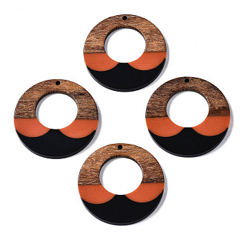 Resin & Walnut Wood Pendants, Ring, Colorful, 38x3mm, Hole: 2mm