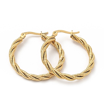 303 Stainless Steel Twist Rope Hoop Earrings with 316 Stainless Steel Pins for Women, Golden, 30x3mm, Pin: 0.7mm