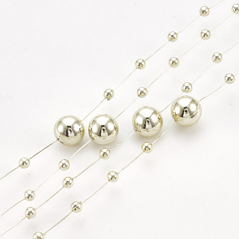 ABS Plastic Imitation Pearl Beaded Trim Garland Strand, Great for Door Curtain, Wedding Decoration DIY Material, Pale Goldenrod, 3~8mm, about 60m/roll