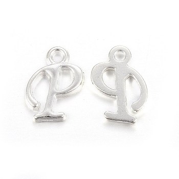 Silver Color Plated Alloy Letter Pendants, Rack Plating, Cadmium Free & Lead Free, Letter.P, 14x8x2mm, Hole: 1.5mm
