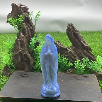 Opalite Carved Healing Virgin Mary Figurines, Reiki Energy Stone Display Decorations, 100mm