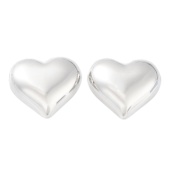 Brass Stud Earrings for Women, Heart, Platinum, 17.5x20mm