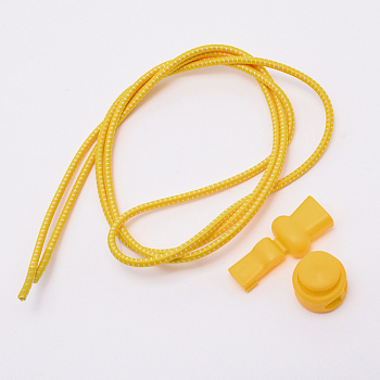 Polyester Latex Elastic Cord Shoelace, with Plastic Spring Cord Locks, Gold, 2.7mm