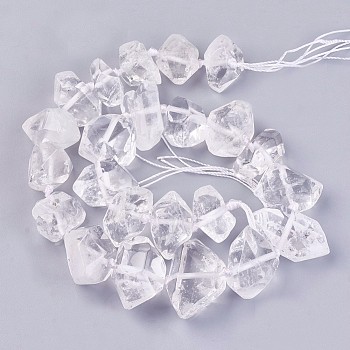 Natural Quartz Crystal Beads Strands, Rock Crystal, Faceted, Nuggets, 20~38x10.5~19x12.5~20mm, Hole: 1.5mm, 23pcs/strand, 16.34 inch(41.5cm)