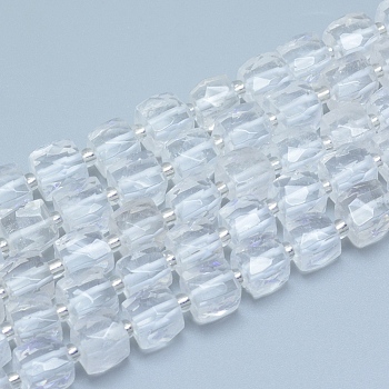 Natural Quartz Crystal Beads Strands, Rock Crystal, Faceted, Cube, Alice Blue, 9~10.5x9~10.5x9~10.5mm, Hole: 1mm, about 32pcs/strand, 15.55 inch(39.5cm)