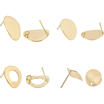 Brass Stud Earring Findings, with Loop, Long-Lasting Plated, Real 18K Gold Plated, 12~22.5x15~19mm, Pin: 0.5mm, 16pcs/box