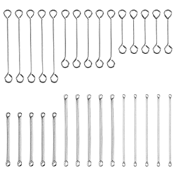 120Pcs 6 Styles 304 Stainless Steel Connector Charms, Stick Shape, Stainless Steel Color, 15~40x2~3x0.5~1.5mm, Hole: 1~1.8mm, 20pcs/style
