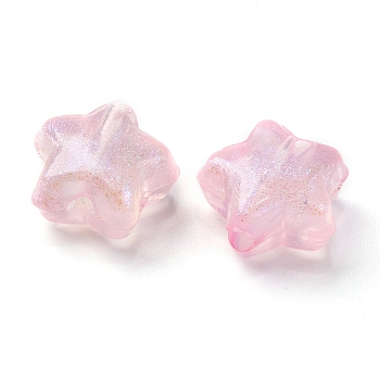 Luminous Transparent Acrylic Beads, Glitter Beads, Glow in the Dark, Star, Pink, 10x11x6mm, Hole: 2mm