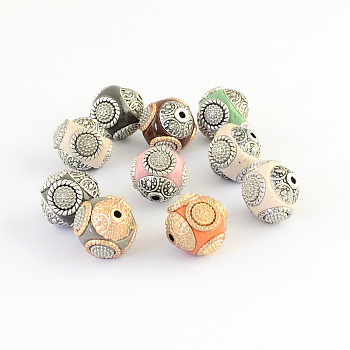 Handmade Indonesia Beads, with Alloy Cores, Round, Mixed Color, 14~16x14~16mm, Hole: 1.5mm