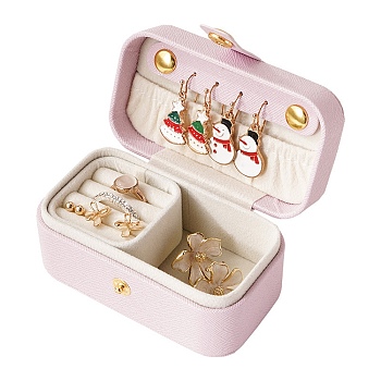 PU Imitation Leather Jewelry Box, Portable Travel Jewelry Organizer Case with Velvet Findings, for Earring, Ring, Bracelet Storage, Rectangle, Lavender Blush, 5.8x9.4x5cm