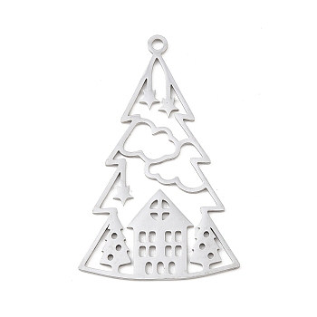 Christmas 201 Stainless Steel Pendants, Christmas Tree, 43x27x1mm, Hole: 1.8mm