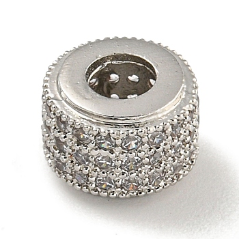 Brass Micro Pave Clear  Cubic Zirconia Beads, Flat Round, Platinum, 9x6.5mm, Hole: 3.8mm