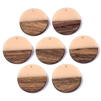 Resin & Wood Pendants, Flat Round, Bisque, 28.5x3.5~4mm, Hole: 1.5mm