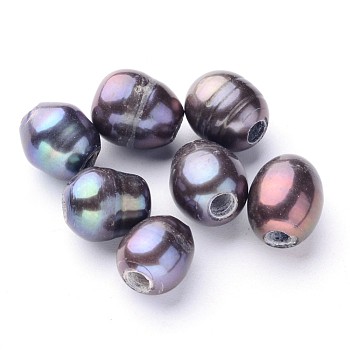 Natural Cultured Freshwater Pearl Beads, Dyed, Polished, Rice, Midnight Blue, 9~14.5x9~10mm, Hole: 2.5~3mm