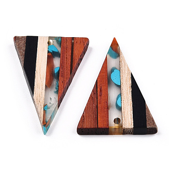 Transparent Resin & Walnut Wood Pendants, Triangle Charm, Black, 32.5x22x3.5mm, Hole: 2mm
