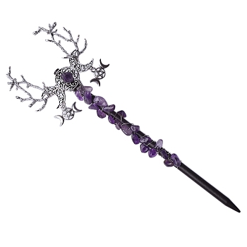 Triple Moon Amethyst Magic Wand, Party Decorations, Antique Silver, 215mm