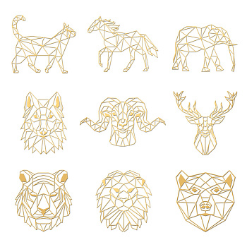 Nickel Decoration Stickers, Metal Resin Filler, Epoxy Resin & UV Resin Craft Filling Material, Golden, Geometrical Animal Theme, Mixed Shapes, 40x40mm, 9 style, 1pc/style, 9pcs/set