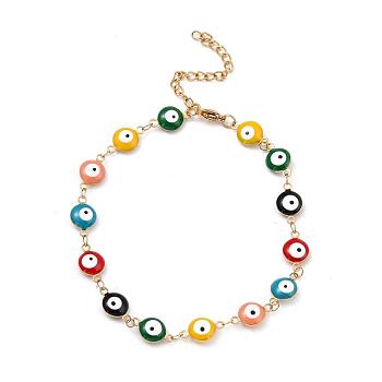 304 Stainless Steel Link Bracelets, Evil Eye, Real 18k Gold Plated, Colorful, 9-1/8 inch(23cm)