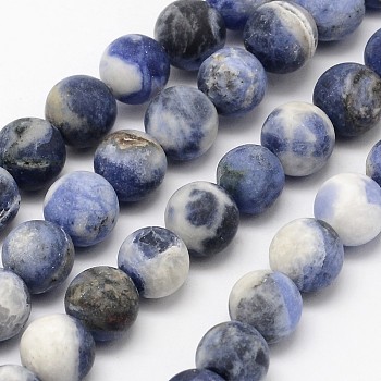 Natural Sodalite Beads Strands, Grade B, Frosted, Round, 8mm, Hole: 1mm, about 48pcs/strand, 15.1 inch
