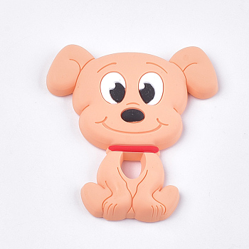 Food Grade Eco-Friendly Silicone Puppy Beads, Chewing Beads For Teethers, DIY Nursing Necklaces Making, Beagle Dog, Light Salmon, 90~91x81x12mm
