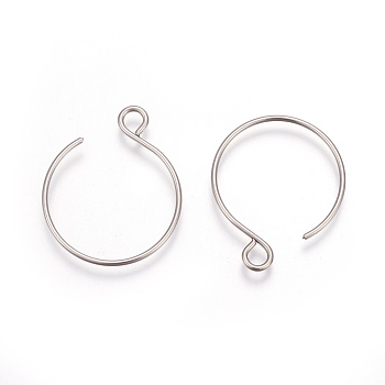 304 Stainless Steel Earring Hooks, Ear Wire, with Horizontal Loop, Stainless Steel Color, 22x18mm, Hole: 2.5mm, 20 Gauge, Pin: 0.8mm