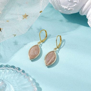 Horse Eye Natural Sunstone with Brass Hoop Earrings for Women(EJEW-JE05926)-2