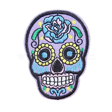 Sugar Skull Computerized Embroidery Style Cloth Iron on/Sew on Patches(SKUL-PW0002-110)-2