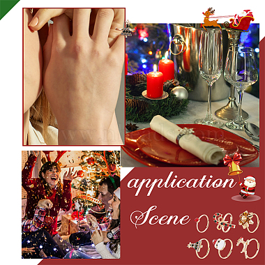 18Pcs 6 6 Style Santa Claus & Christmas Tree & Flower & Deer & Candy Cane Enamel Adjustable Rings Set(RJEW-NB0001-03)-5