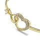 Infinity Heart Brass with Clear Cubic Zirconia Cuff Bangle with Safety Chains(BJEW-L683-02G)-2