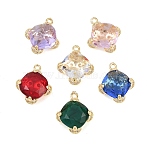 Brass Micro Pave Clear Cubic Zirconia Pendants, with Glass, Rhombus Charms, Long-Lasting Plated, Rack Plating, Golden, Mixed Color, 19.5x17x7mm, Hole: 1.6mm(KK-H257-10G)