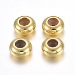 201 Stainless Steel Beads, with Rubber Inside, Slider Beads, Rondelle, Golden, 7x3.5mm, Hole: 3mm, Rubber Hole: 1.2mm(STAS-O110-12G-C)
