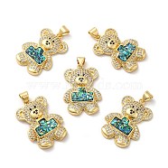 Rack Plating Brass Micro Pave Cubic Zirconia with Synthetic Opal Pendants, with Jump Ring, Lead Free & Cadmium Free, Long-Lasting Plated, Bear, Real 18K Gold Plated, 27x19x4mm, Hole: 5x3.3mm(KK-D088-37G)