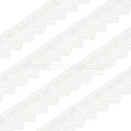 4.8~5 Yards Polyester Lace Trim, Wavy Edged Lace Ribbons, Garment Accessories, with 1Pc Cardboard Display Card, White, 3-1/2 inch(90mm)(OCOR-FG0001-81B)