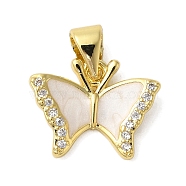 Rack Plating Brass Micro Pave Cubic Zirconia Charms, Enamel Style, Cadmium Free & Lead Free, Long-Lasting Plated, Butterfly, Real 18K Gold Plated, 11.5x14.5x2mm, Hole: 4x3.5mm(KK-P279-25G)