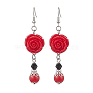 Resin Pendants Earrings, with Brass Findings, Halloween Rose, Red, 71x18mm(EJEW-JE06016)