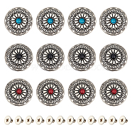 12 Sets 3 Colors Alloy & Imitation Turquoise Craft Solid Screw Rivet, with Iron Screws, Flat Round with Flower Pattern, for DIY Luggage and Hardware Accessaries, Mixed Color, 30x8.5mm, Hole: 2.5mm, 4 sets/color(FIND-GF0004-25)