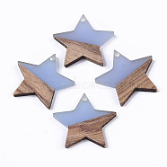 Transparent Resin & Wood Pendants, Star, Light Steel Blue, 26x28x4mm, Hole: 1.6mm(X-RESI-T023-23-B01)