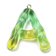 Resin Pendant, with Iron Ring Finding, Letter A~Z, Letter A, 28.5x29.5x7mm, Hole: 2mm, Hole: 2mm(FIND-Q107-01A-03)