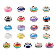 42Pcs 21 Style Resin European Stripe Beads, Large Hole Beads, with Silver Color Plated Brass Cores, Rondelle, Mixed Color, 14x8~8.5mm, Hole: 5mm, 2pcs/style(RPDL-YW0001-02)