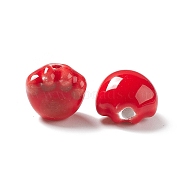 Handmade Printed Porcelain Beads, Cat Paw Prints, Red, 12x12x9mm, Hole: 2mm(PORC-F006-01F)
