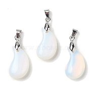 Opalite Pendants, Magatama Shaped Charms with Platinum Tone Brass Snap on Bails, Long-Lasting Plated, Lead Free & Cadmium Free, 21.6x11.3x7.1mm, Hole: 5x4mm(G-NH0025-14P-12)