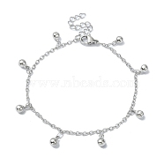 304 Stainless Steel Round Ball Charm Bracelets for Women, Stainless Steel Color, 6-3/4 inch(17.2cm)(BJEW-D023-04P)